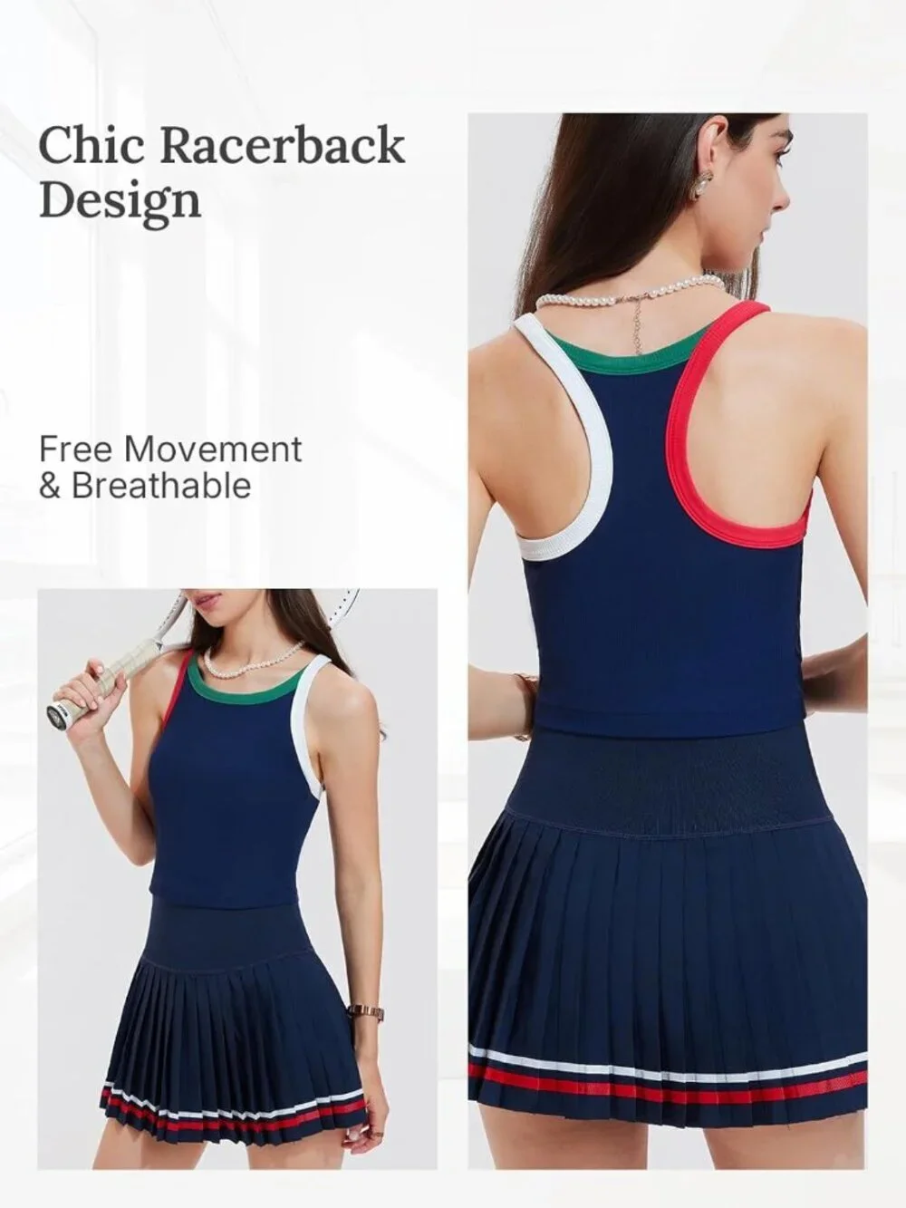 Women's Tibetan Blue 2 Piece Racer Back Tennis Skirt Tank Top Pull On Golf Dress